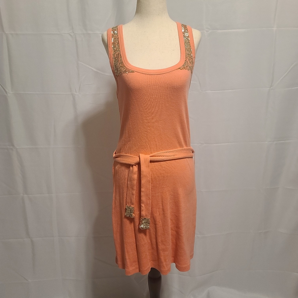 Joyaan peach tie waist Sequin dress size medium